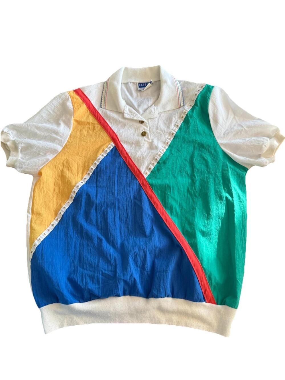 Vintage 70s 80s 90s Womens Sportswear Color Block Polo T Shirt Stripe Size 16